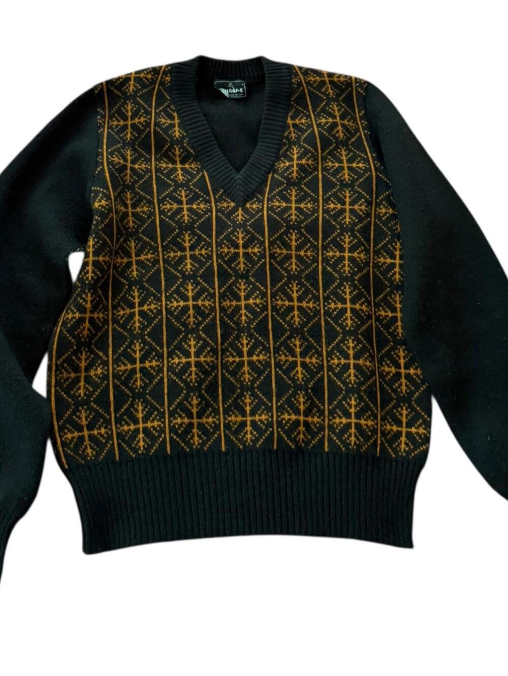 Pane-e Tricots de Luxe Black Gold Mohair V-Neck Sweater (Vintage M)